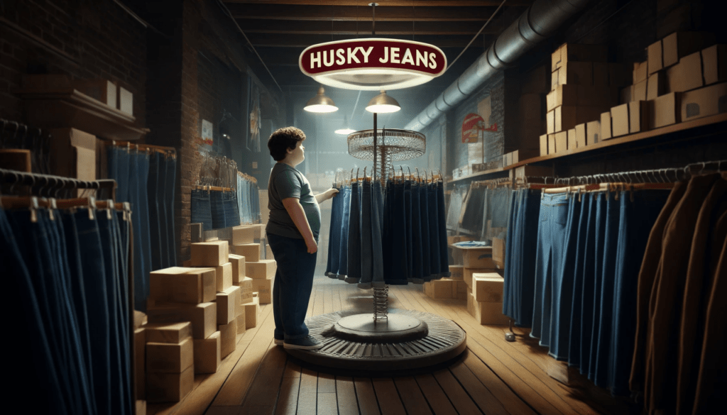 Husky Jeans (Fat Kid) Section of Clothing Store
